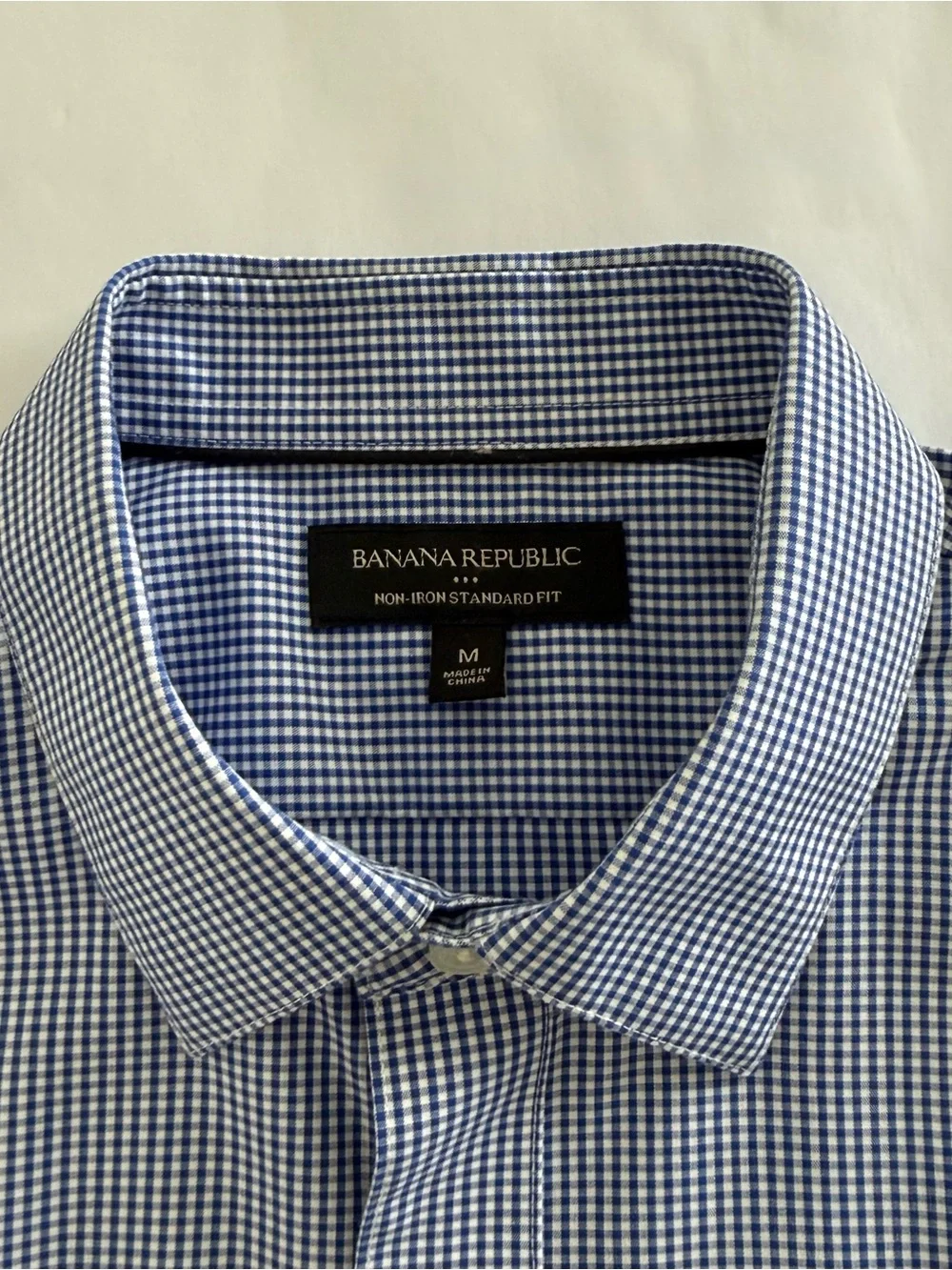 Banana Republic No-Iron Regular Fit Blue & White Check Mens Cotton Dress Shirt M